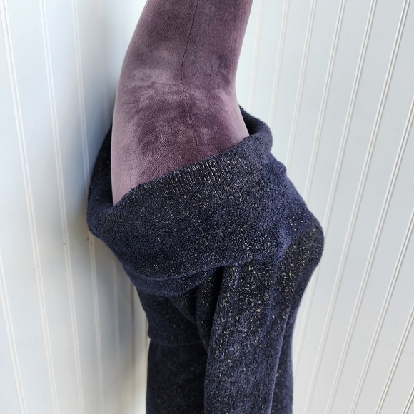 CACHE Womens NAVY GOLD OFF THE SHOULDER SOFT TUNIC TOP SWEATER Nylon Stretch M - Picture 5 of 12